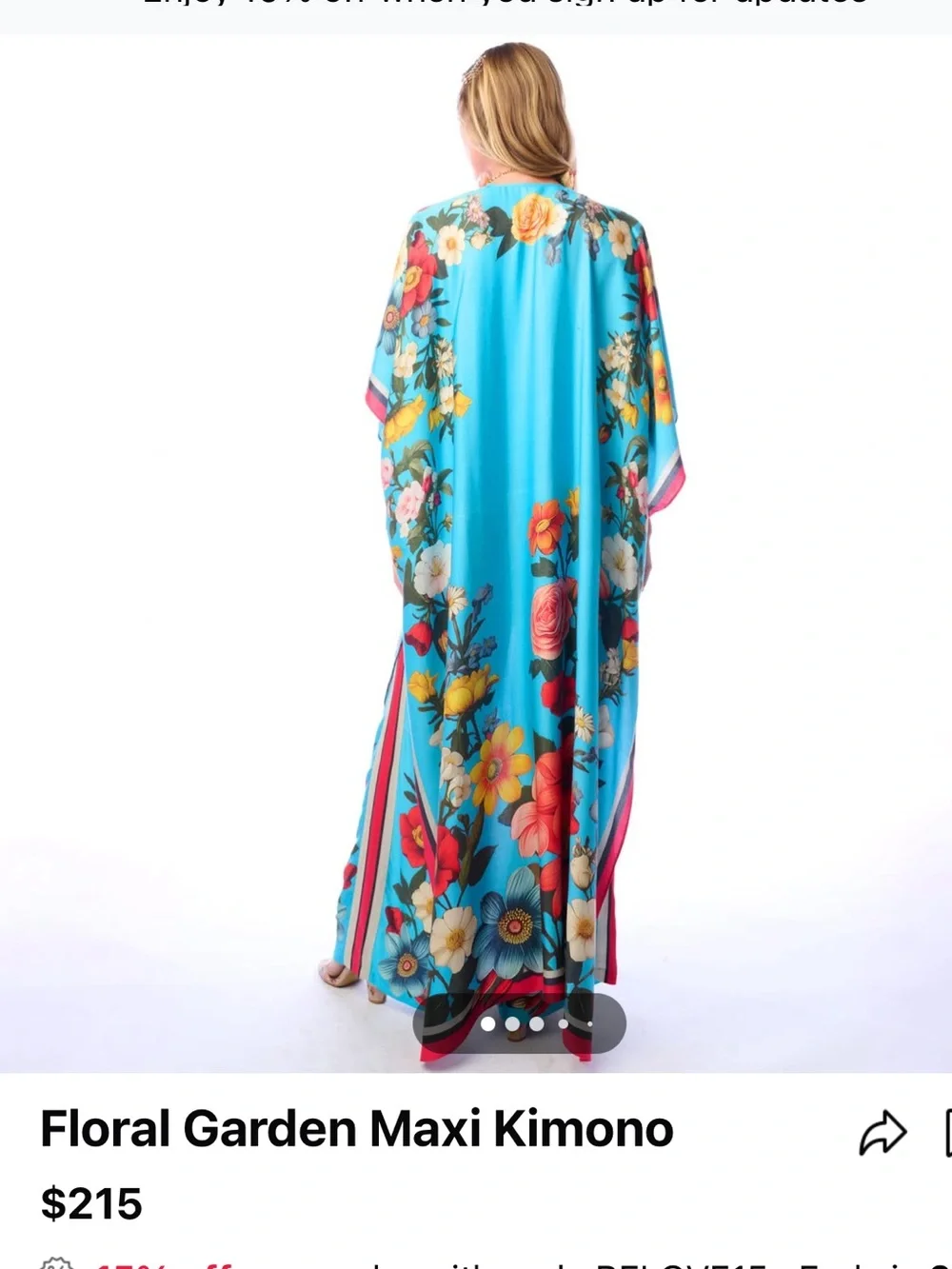 H98.NWT Aratta Floral Garden Vibrant Floral Turquoise Kaftan $219 - Picture 3 of 7